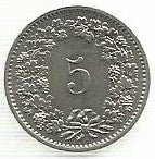 Suiça - 5 Rappen 1975 (Km# 26)