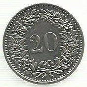 Suiça - 20 Rappen 1971 (Km# 29a)