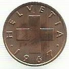 Suiça - 1 Rappen 1967 (Km# 46)