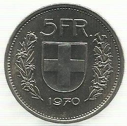 Suiça - 5 Francos 1970 (Km# 40a)