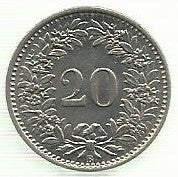 Suiça - 20 Rappen 1960 (Km# 29a)