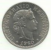 Suiça - 20 Rappen 1960 (Km# 29a)