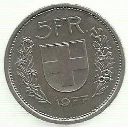 Suiça - 5 Francos 1977 (Km# 40a.1)