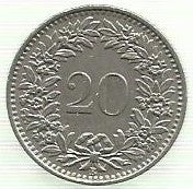 Suiça - 20 Rappen 1962 (Km# 29a)