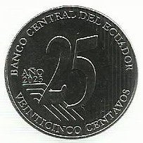 Equador - 25 Centavos 2023 (Km# 135) Jorge Icaza