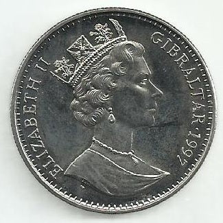 Gibraltar - 1 Crown 1997 (Km# 530) Bodas Ouro Rainha Isabel ll e Principe Filipe