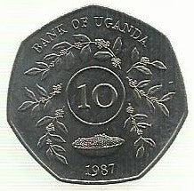 Uganda - 10 Shillings 1987 (Km# 30)