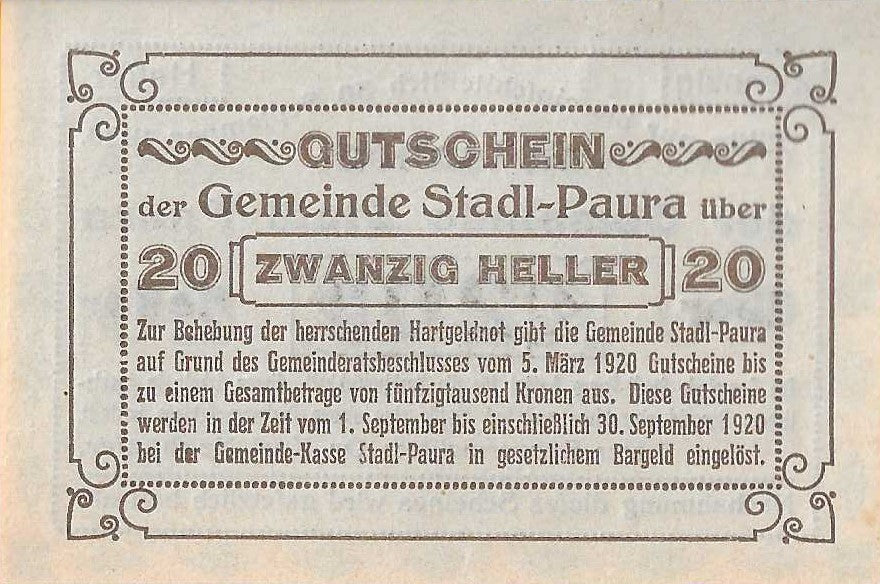 Austria - 20 Heller 1920 (# NL) Paura