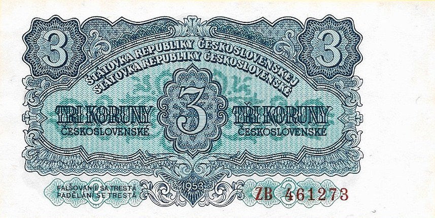 Checoslovaquia - 3 Koruny 1953 (# 79b)