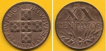 Portugal - XX Centavos 1960 (Km# 584)