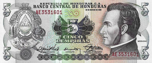 Honduras - 5 Lempiras 1989 (# 63b)