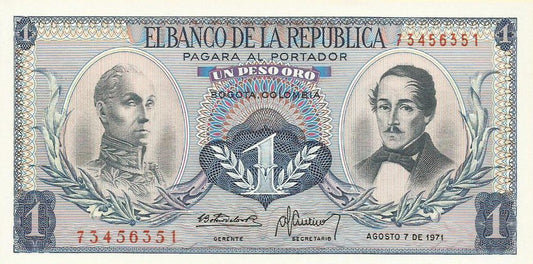 Colombia - 1 Peso 1971 (# 404e)