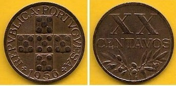 Portugal - XX Centavos 1956 (Km# 584)