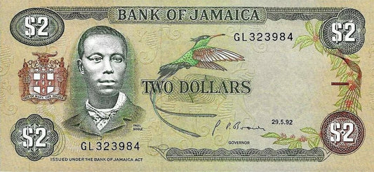 Jamaica - 2 Dolares 1992 (# 69d)
