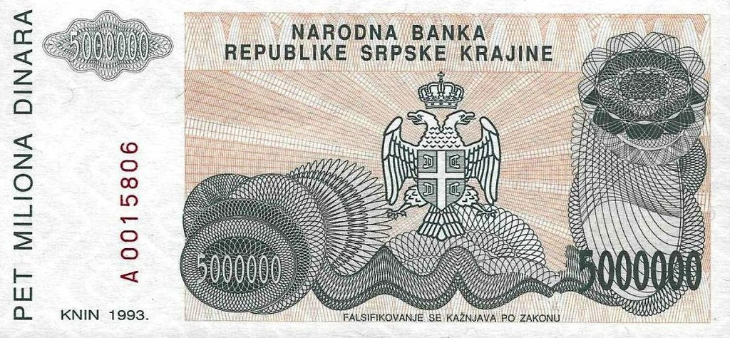 Croacia - 5000000 Dinara 1993 (# Pr24)