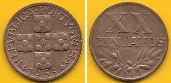 Portugal - XX Centavos 1953 (Km# 584)