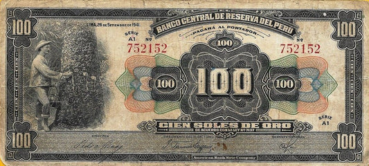 Peru - 100 Soles Ouro 1941 (# 69Aa)