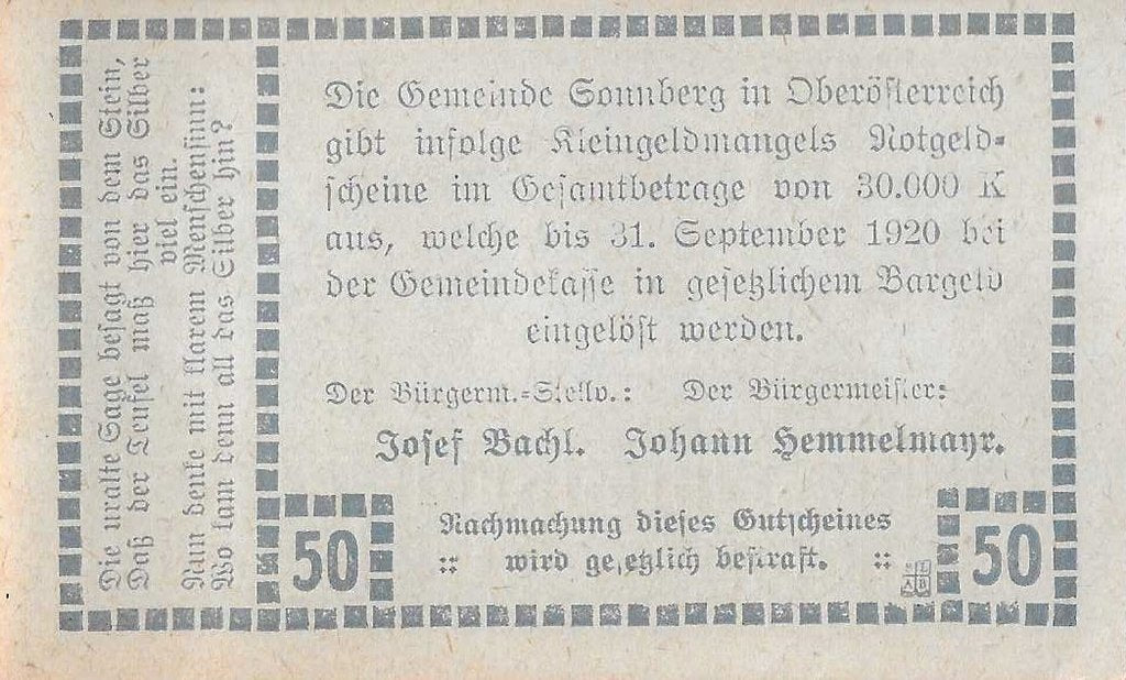 Austria - 50 Heller 1920 (# JPR1003) Soonberg