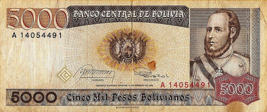 Bolivia - 5000 Pesos Bolivianos 1984 (# 168)
