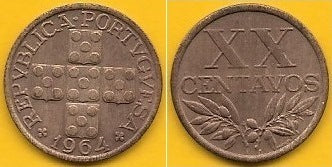 Portugal - XX Centavos 1964 (Km# 584)