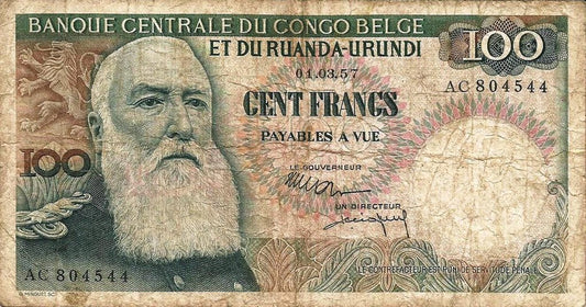 Congo Belga  100 Francos 1957 (# 33b)