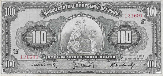 Peru - 100 Soles Ouro 1961 (# 79c)