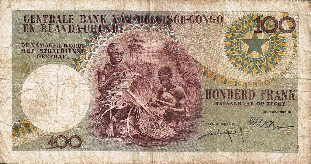Congo Belga 100 Francos 1957 (# 33b)