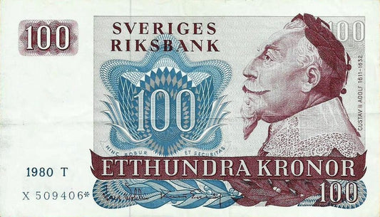 Suécia - 100 Kronor 1980 (# 54r) Substituição
