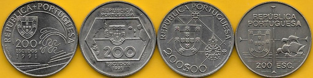 Portugal - 200$00 1991/2 (Km# 658/659/660 e 611) Descobrimentos