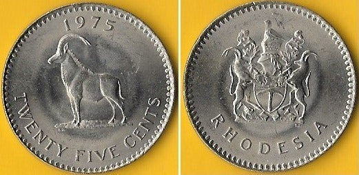 Rodésia - 25 Cents 1975 (Km# 16)