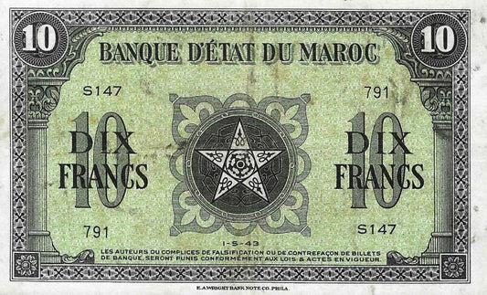 Marrocos - 10 Francos 1943 (# 25)