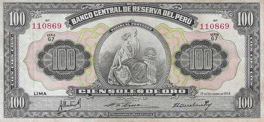 Peru - 100 Soles Ouro 1954 (# 73)