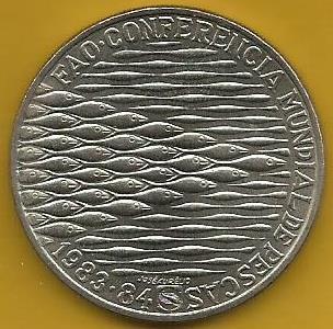 Portugal - 250$00 1983/4 (Km# 626) Conferencia Mundial Pescas