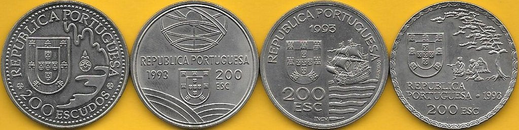 Portugal - 200$00 1993 (Km# 665/666/667 e 668) Descobrimentos