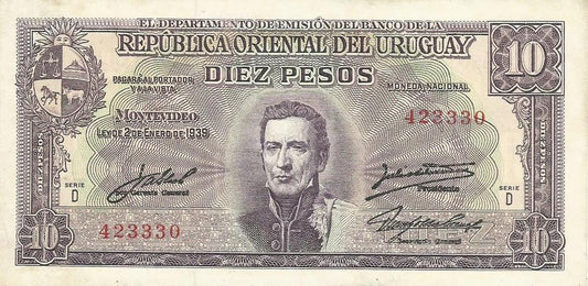 Uruguai - 10 Pesos 1939 (# 37d)