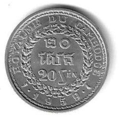 Cambodja - 20 Sen 1959 (Km# 55)