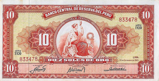 Peru - 10 Soles Ouro 1963 (# 84a)
