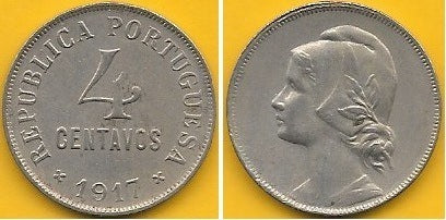 Portugal - 4 Centavos 1917 (Km# 566)