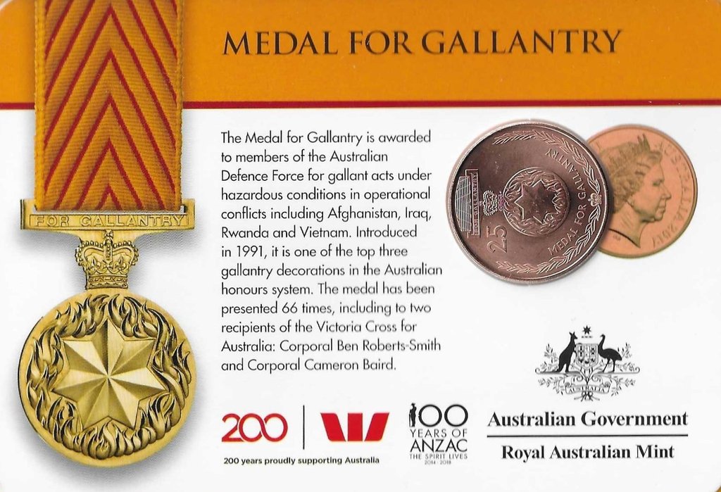 Australia - 25 Centimos 2017 (Km# ..) Medal for Gallantery