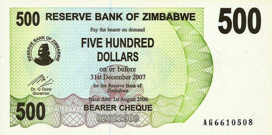 Zimbabwé - 500 Dolares 2006 (# 43)