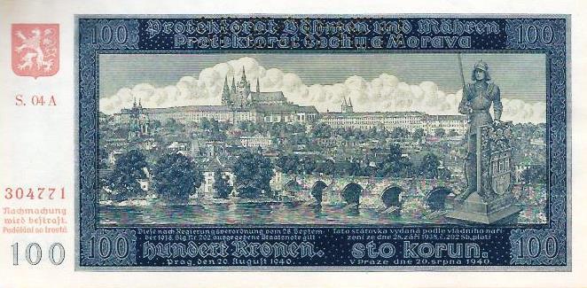 Bohemia Moravia - 100 Kronen 1940 (# 6as)