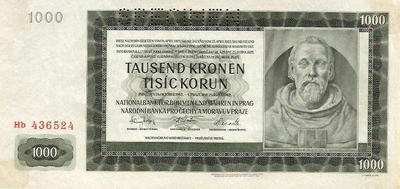 Bohemia Moravia - 1000 Kronen 1942 (# 13s)