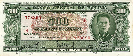 Bolivia - 500 Bolivianos 1945 (# 148)