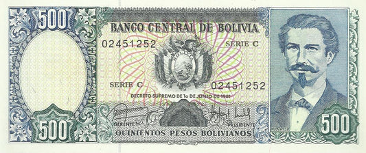 Bolivia - 500  Pesos Bolivianos 1981 (# 166)