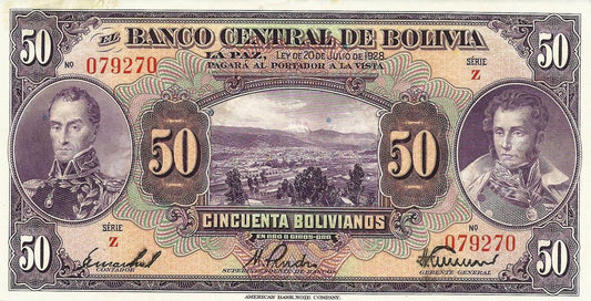 Bolivia - 50 Bolivianos 1928 (# 124a)