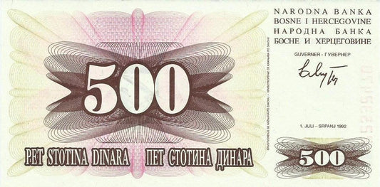 Bosnia Herzegovina - 500 Dinara 1992 (# 14a)