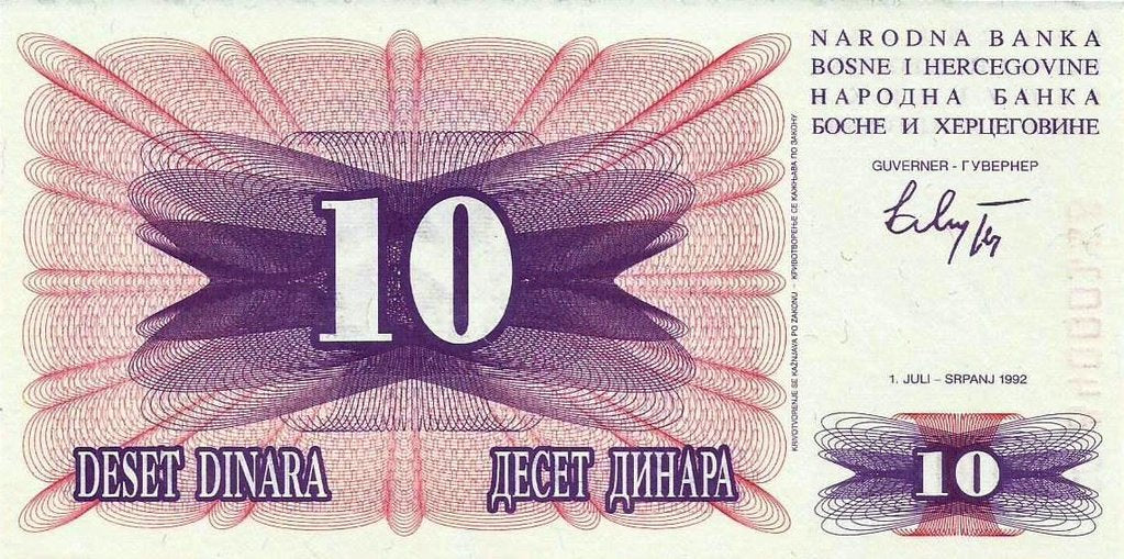 Bosnia Herzegovina - 10 Dinara 1992 (# 10a)