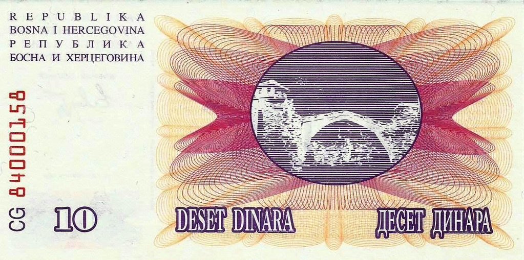 Bosnia Herzegovina - 10 Dinara 1992 (# 10a)