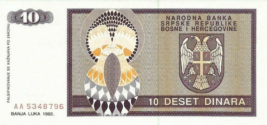 Bosnia Herzegovina - 10 Dinara 1992 (# 133a)