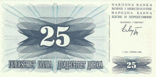 Bosnia Herzegovina - 25 Dinara 1992 (# 11a)